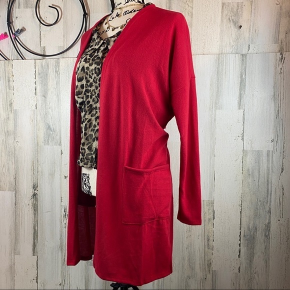 Sweaters - ❤️SALE❤️Red Open Front Cardigan Duster Pockets